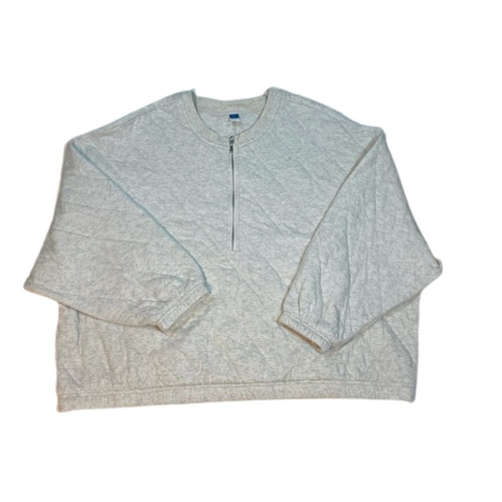 Old Navy Boxy Quilted Half Zip Crew Neck Sweatshirt 4X Gray quilted cozy